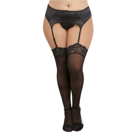 MEDIAS SHEER THIGH HIGHS W LACE TOP - NEGRO